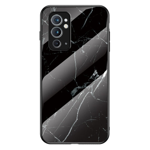 Hard Tempered Glass Back Shell Marble Pattern TPU Shockproof Cover for OnePlus 9RT 5G