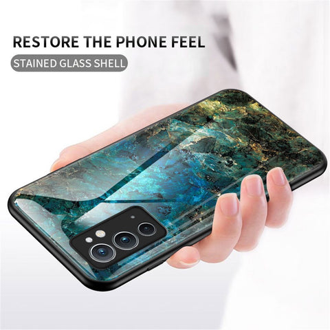 Hard Tempered Glass Back Shell Marble Pattern TPU Shockproof Cover for OnePlus 9RT 5G
