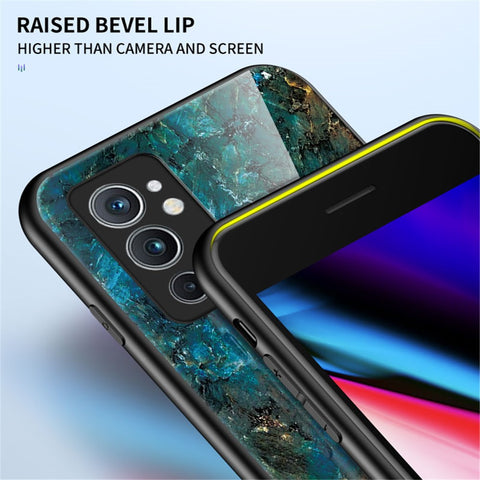 Hard Tempered Glass Back Shell Marble Pattern TPU Shockproof Cover for OnePlus 9RT 5G