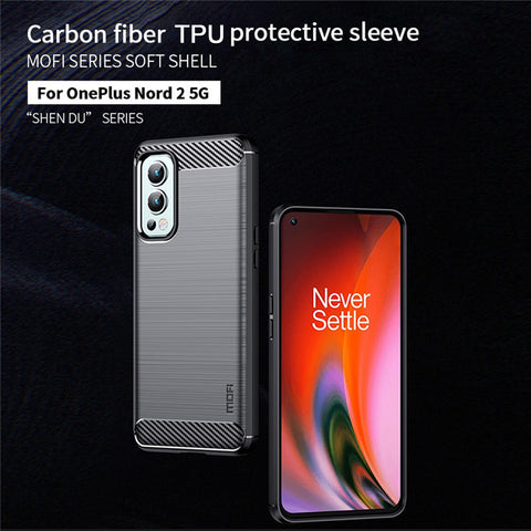 MOFI Carbon Fiber Texture Brushed Surface Well-protected Slim TPU Phone Case Shell for OnePlus Nord 2 5G