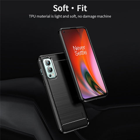 MOFI Carbon Fiber Texture Brushed Surface Well-protected Slim TPU Phone Case Shell for OnePlus Nord 2 5G