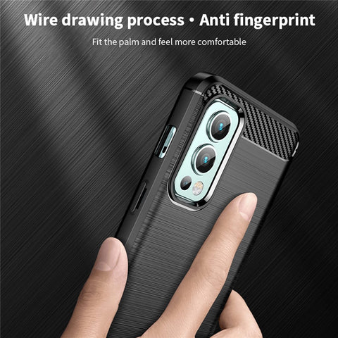 MOFI Carbon Fiber Texture Brushed Surface Well-protected Slim TPU Phone Case Shell for OnePlus Nord 2 5G