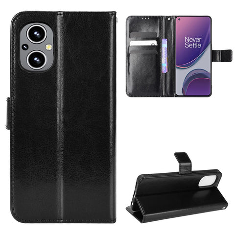 For OnePlus Nord N20 5G / Oppo Reno7 Z 5G / Reno7 Lite / A96 (China) / Reno8 Lite 5G / F21 Pro 5G / Reno8 Z 5G Crazy Horse Texture Foldable Stand PU Leather Wallet Folio Flip Phone Case with Wrist Strap