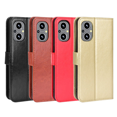 For OnePlus Nord N20 5G / Oppo Reno7 Z 5G / Reno7 Lite / A96 (China) / Reno8 Lite 5G / F21 Pro 5G / Reno8 Z 5G Crazy Horse Texture Foldable Stand PU Leather Wallet Folio Flip Phone Case with Wrist Strap