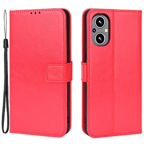 For OnePlus Nord N20 5G / Oppo Reno7 Z 5G / Reno7 Lite / A96 (China) / Reno8 Lite 5G / F21 Pro 5G / Reno8 Z 5G Crazy Horse Texture Foldable Stand PU Leather Wallet Folio Flip Phone Case with Wrist Strap