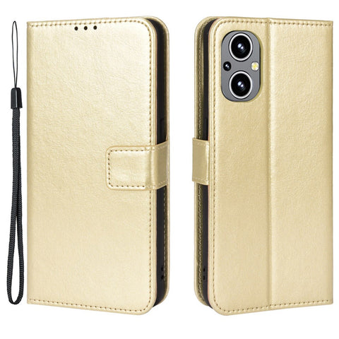 For OnePlus Nord N20 5G / Oppo Reno7 Z 5G / Reno7 Lite / A96 (China) / Reno8 Lite 5G / F21 Pro 5G / Reno8 Z 5G Crazy Horse Texture Foldable Stand PU Leather Wallet Folio Flip Phone Case with Wrist Strap