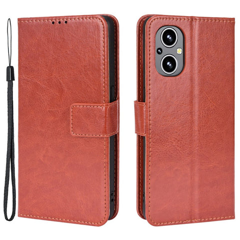 For OnePlus Nord N20 5G / Oppo Reno7 Z 5G / Reno7 Lite / A96 (China) / Reno8 Lite 5G / F21 Pro 5G / Reno8 Z 5G Crazy Horse Texture Foldable Stand PU Leather Wallet Folio Flip Phone Case with Wrist Strap