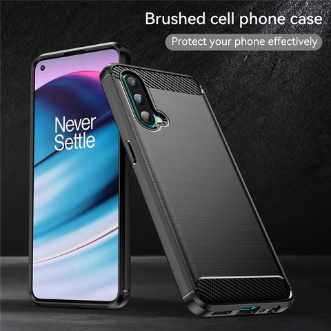 1.8mm Air Cushion Design TPU Case Fingerprint-Free Brushed Surface Phone Cover with Carbon Fiber Texture for OnePlus Nord CE 5G