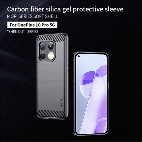 MOFI for OnePlus 10 Pro 5G Drop-proof Stylish Phone Shell Carbon Fiber Texture Brushed Surface TPU Cell Phone Case