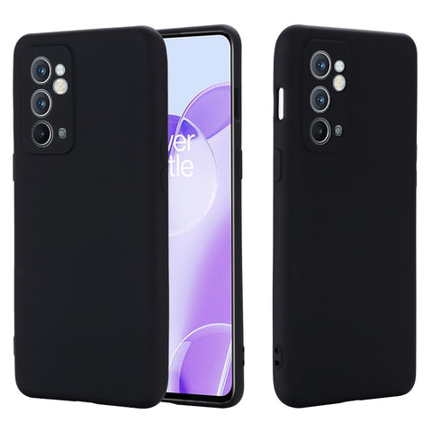 For OnePlus 9RT 5G Liquid Silicone Cell Phone Case Anti-scratch Solid Color Shell Cover with Strap