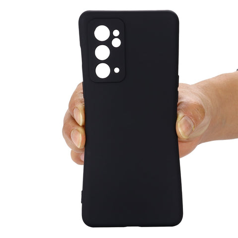 For OnePlus 9RT 5G Liquid Silicone Cell Phone Case Anti-scratch Solid Color Shell Cover with Strap