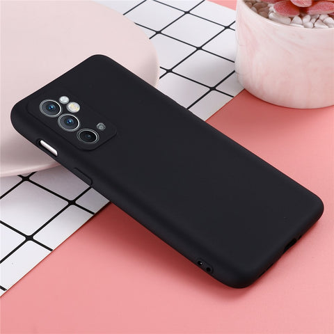 For OnePlus 9RT 5G Liquid Silicone Cell Phone Case Anti-scratch Solid Color Shell Cover with Strap