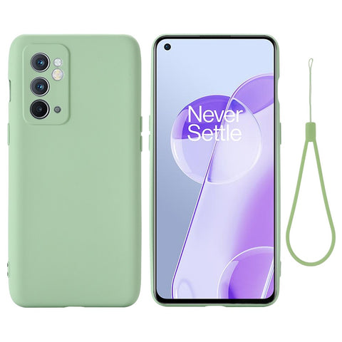 For OnePlus 9RT 5G Liquid Silicone Cell Phone Case Anti-scratch Solid Color Shell Cover with Strap