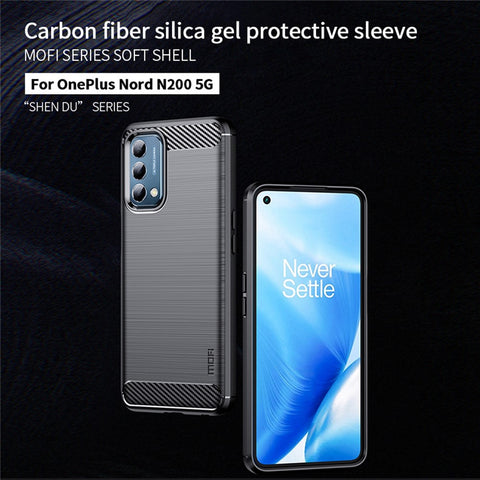MOFI JK TPU Series-1 for OnePlus Nord N200 5G/Oppo A54 5G/A74 5G/A93 5G Anti-Scratch Carbon Fiber Design Brushed Surface Phone Case Flexible TPU Shockproof Phone Back Cover