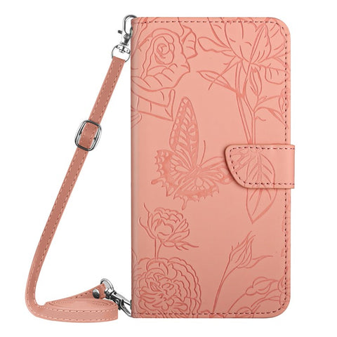 For OnePlus Nord CE 5G/Nord Core Edition 5G Protective Case PU Leather Wallet Case Butterfly Flowers Imprinting Folio Flip Cover Shockproof Stand Shell with Shoulder Strap