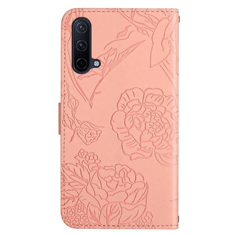 For OnePlus Nord CE 5G/Nord Core Edition 5G Protective Case PU Leather Wallet Case Butterfly Flowers Imprinting Folio Flip Cover Shockproof Stand Shell with Shoulder Strap