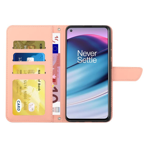 For OnePlus Nord CE 5G/Nord Core Edition 5G Protective Case PU Leather Wallet Case Butterfly Flowers Imprinting Folio Flip Cover Shockproof Stand Shell with Shoulder Strap