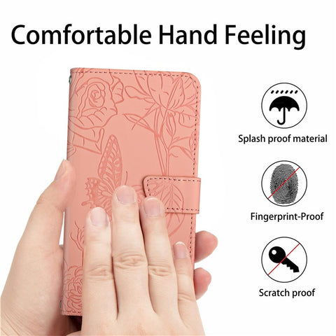 For OnePlus Nord CE 5G/Nord Core Edition 5G Protective Case PU Leather Wallet Case Butterfly Flowers Imprinting Folio Flip Cover Shockproof Stand Shell with Shoulder Strap