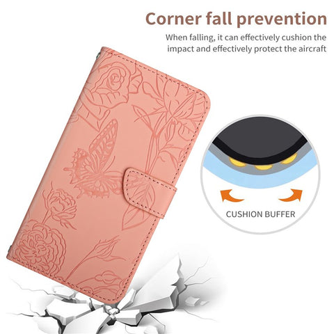 For OnePlus Nord CE 5G/Nord Core Edition 5G Protective Case PU Leather Wallet Case Butterfly Flowers Imprinting Folio Flip Cover Shockproof Stand Shell with Shoulder Strap