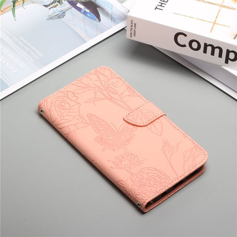 For OnePlus Nord CE 5G/Nord Core Edition 5G Protective Case PU Leather Wallet Case Butterfly Flowers Imprinting Folio Flip Cover Shockproof Stand Shell with Shoulder Strap