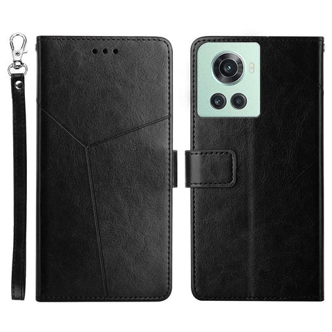 HT01 For OnePlus 10R/Ace PU Leather Phone Shell Y-Shaped Lines Imprinting Wallet Stand Phone Cover