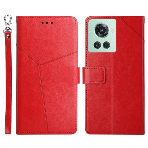 HT01 For OnePlus 10R/Ace PU Leather Phone Shell Y-Shaped Lines Imprinting Wallet Stand Phone Cover