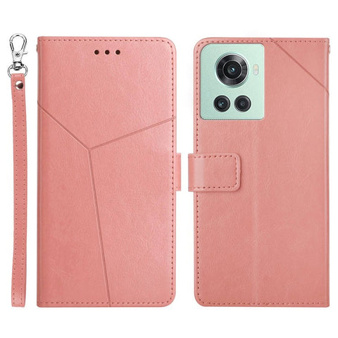 HT01 For OnePlus 10R/Ace PU Leather Phone Shell Y-Shaped Lines Imprinting Wallet Stand Phone Cover