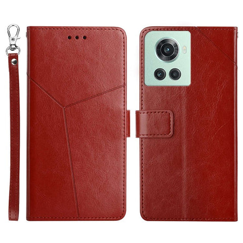 HT01 For OnePlus 10R/Ace PU Leather Phone Shell Y-Shaped Lines Imprinting Wallet Stand Phone Cover