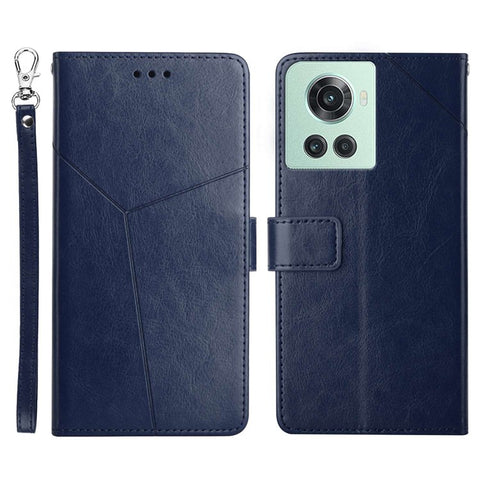 HT01 For OnePlus 10R/Ace PU Leather Phone Shell Y-Shaped Lines Imprinting Wallet Stand Phone Cover