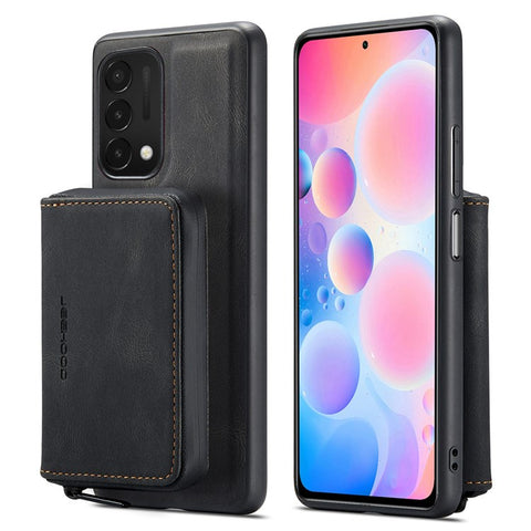 JEEHOOD For OnePlus Nord N200 5G Detachable Drop-proof Magnetic Zipper Wallet Style Cover Leather Coated TPU Phone Protector with Kickstand