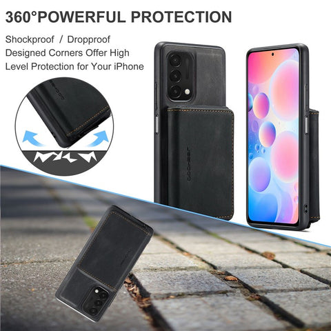 JEEHOOD For OnePlus Nord N200 5G Detachable Drop-proof Magnetic Zipper Wallet Style Cover Leather Coated TPU Phone Protector with Kickstand