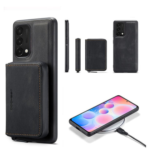 JEEHOOD For OnePlus Nord N200 5G Detachable Drop-proof Magnetic Zipper Wallet Style Cover Leather Coated TPU Phone Protector with Kickstand