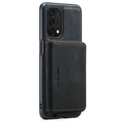 JEEHOOD For OnePlus Nord N200 5G Detachable Drop-proof Magnetic Zipper Wallet Style Cover Leather Coated TPU Phone Protector with Kickstand