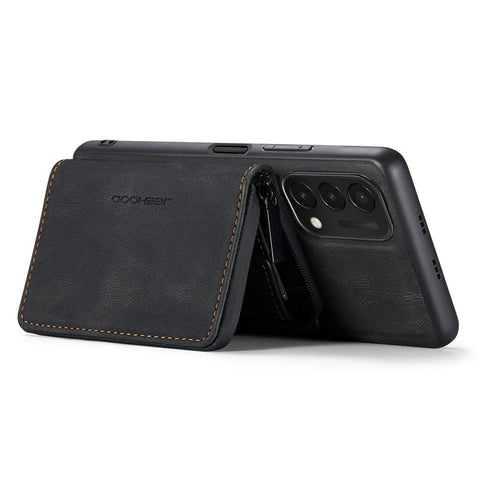 JEEHOOD For OnePlus Nord N200 5G Detachable Drop-proof Magnetic Zipper Wallet Style Cover Leather Coated TPU Phone Protector with Kickstand
