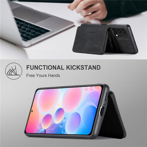 JEEHOOD For OnePlus Nord N200 5G Detachable Drop-proof Magnetic Zipper Wallet Style Cover Leather Coated TPU Phone Protector with Kickstand