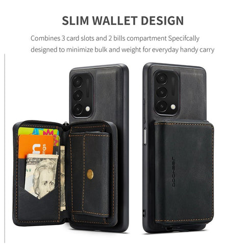 JEEHOOD For OnePlus Nord N200 5G Detachable Drop-proof Magnetic Zipper Wallet Style Cover Leather Coated TPU Phone Protector with Kickstand