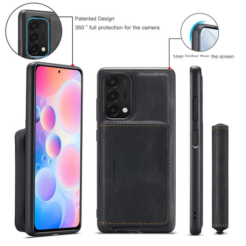 JEEHOOD For OnePlus Nord N200 5G Detachable Drop-proof Magnetic Zipper Wallet Style Cover Leather Coated TPU Phone Protector with Kickstand