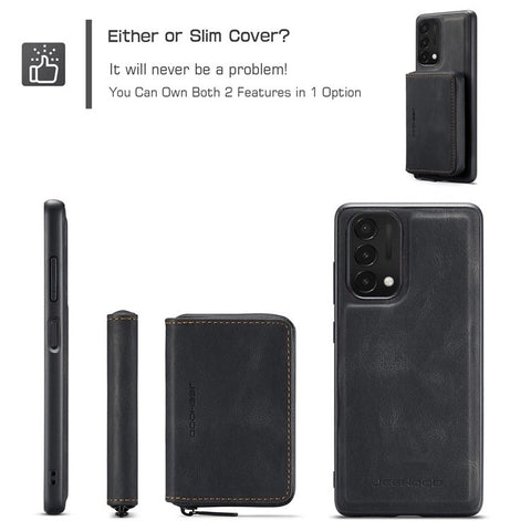 JEEHOOD For OnePlus Nord N200 5G Detachable Drop-proof Magnetic Zipper Wallet Style Cover Leather Coated TPU Phone Protector with Kickstand