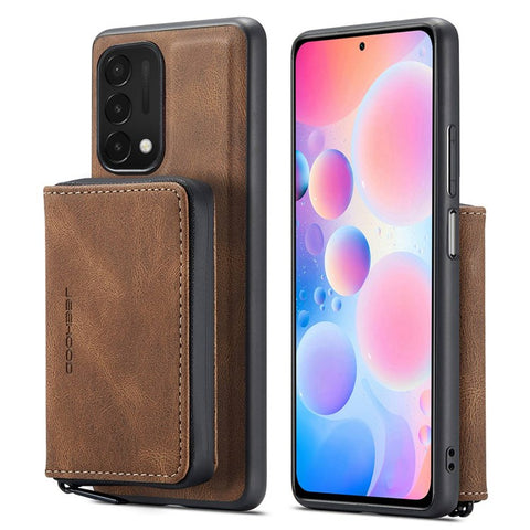 JEEHOOD For OnePlus Nord N200 5G Detachable Drop-proof Magnetic Zipper Wallet Style Cover Leather Coated TPU Phone Protector with Kickstand