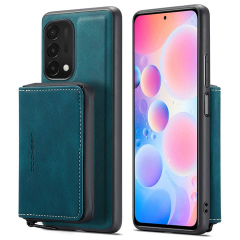 JEEHOOD For OnePlus Nord N200 5G Detachable Drop-proof Magnetic Zipper Wallet Style Cover Leather Coated TPU Phone Protector with Kickstand