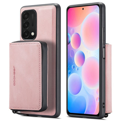 JEEHOOD For OnePlus Nord N200 5G Detachable Drop-proof Magnetic Zipper Wallet Style Cover Leather Coated TPU Phone Protector with Kickstand