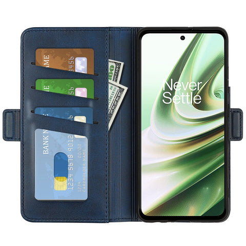 For OnePlus Ace 5G/10R 5G Folio Flip Dual-Clasp PU Leather Phone Cover Adjustable Folding Stand Shockproof Case Cellphone Shell Wallet Accessory