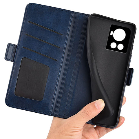 For OnePlus Ace 5G/10R 5G Folio Flip Dual-Clasp PU Leather Phone Cover Adjustable Folding Stand Shockproof Case Cellphone Shell Wallet Accessory