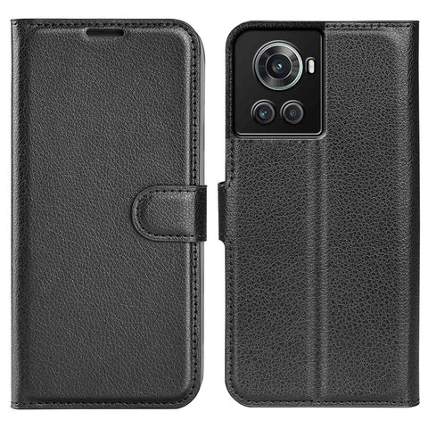 For OnePlus Ace 5G/10R 5G Folio Flip Litchi Skin Leather Case Shockproof Phone Cover with Card Slots Adjustable Folding Stand Design Wallet Phone Cover Accessory