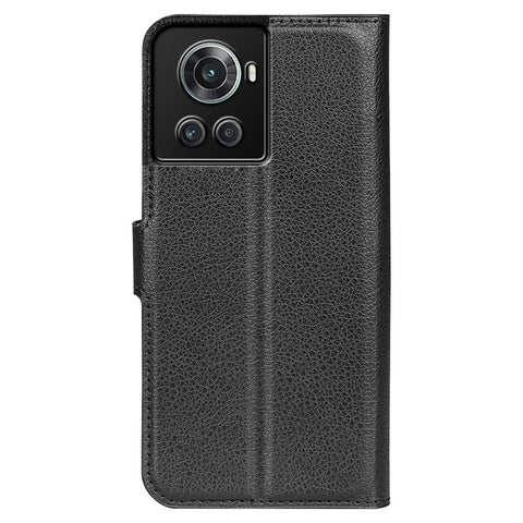 For OnePlus Ace 5G/10R 5G Folio Flip Litchi Skin Leather Case Shockproof Phone Cover with Card Slots Adjustable Folding Stand Design Wallet Phone Cover Accessory