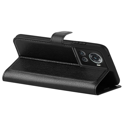 For OnePlus Ace 5G/10R 5G Folio Flip Litchi Skin Leather Case Shockproof Phone Cover with Card Slots Adjustable Folding Stand Design Wallet Phone Cover Accessory