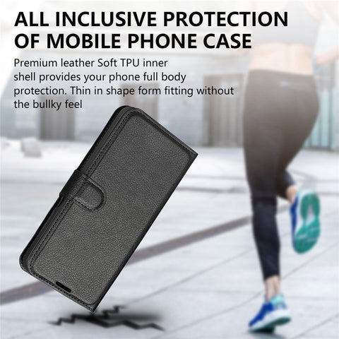 For OnePlus Ace 5G/10R 5G Folio Flip Litchi Skin Leather Case Shockproof Phone Cover with Card Slots Adjustable Folding Stand Design Wallet Phone Cover Accessory
