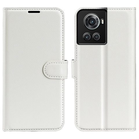 For OnePlus Ace 5G/10R 5G Folio Flip Litchi Skin Leather Case Shockproof Phone Cover with Card Slots Adjustable Folding Stand Design Wallet Phone Cover Accessory