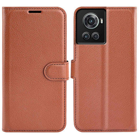 For OnePlus Ace 5G/10R 5G Folio Flip Litchi Skin Leather Case Shockproof Phone Cover with Card Slots Adjustable Folding Stand Design Wallet Phone Cover Accessory