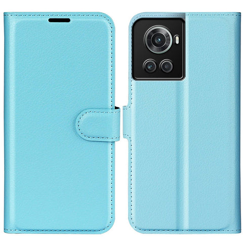 For OnePlus Ace 5G/10R 5G Folio Flip Litchi Skin Leather Case Shockproof Phone Cover with Card Slots Adjustable Folding Stand Design Wallet Phone Cover Accessory